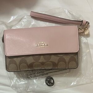 Coach Pink and Brown Women's Wristlet-Wallet